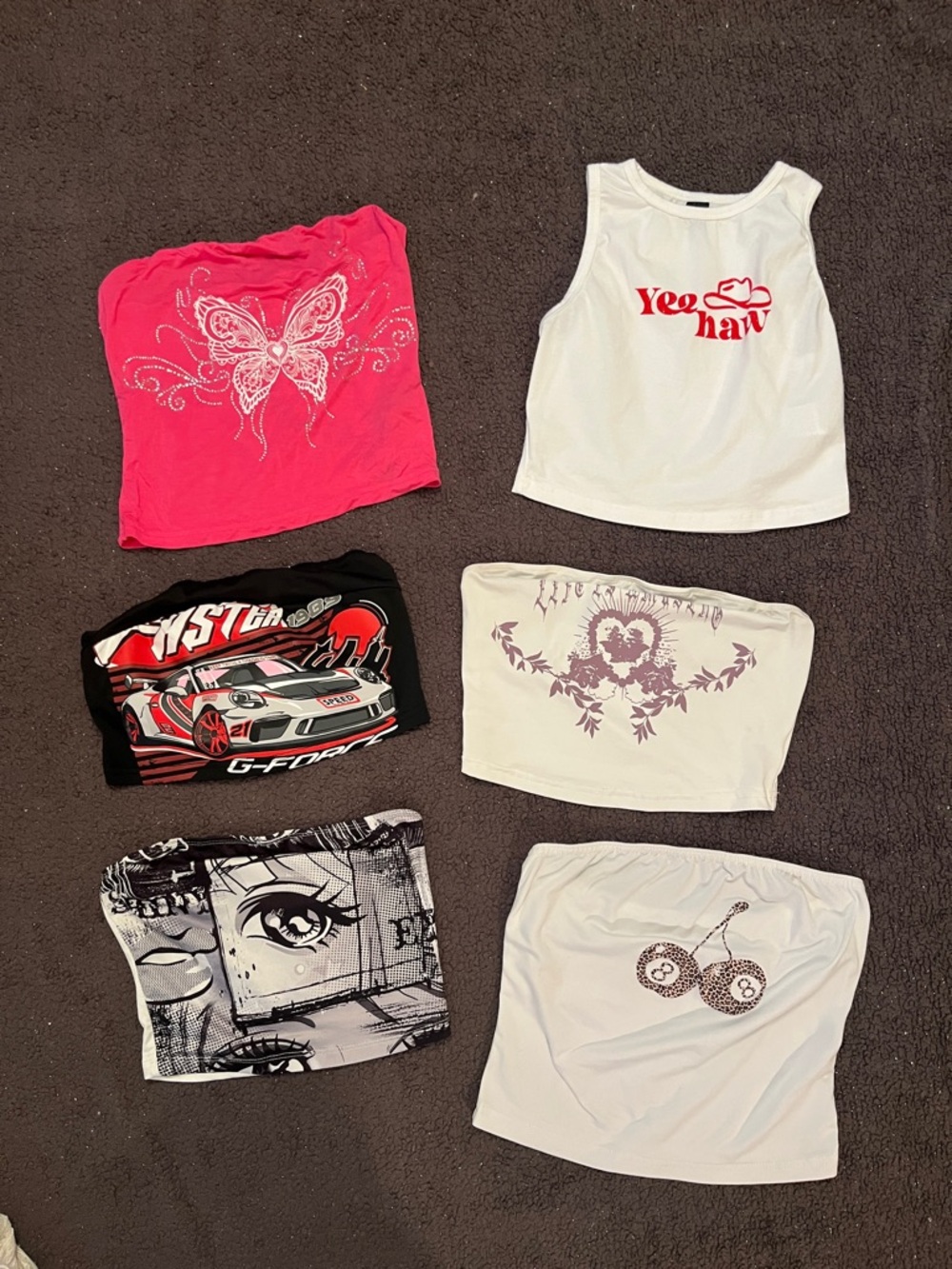 Bundle Tube Tops and Cropped - Pink, White, Black & Graphic Styles, Set of 6